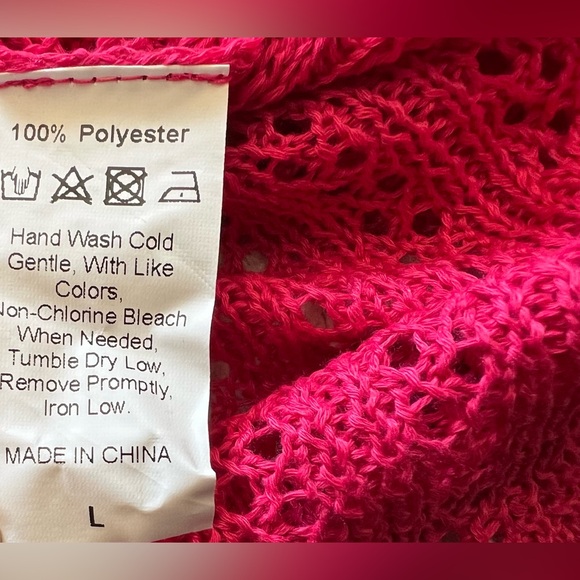 B2PRITY Hot Pink Long Sleeve Knit Beach Pool Cover Up Dress- Size L - Picture 5 of 5